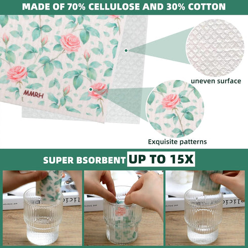 6Packs Swedish Dishcloths for Kitchen, Reusable Cleaning Paper Towels Quick Drying Washable Dish Rags Non-Scratch Cellulose Cotton Wash Cloths for...