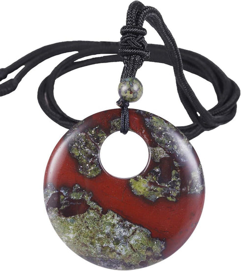 SUNYIK Lucky Coin Pendant Necklace for Women Men, Healing Crystal Amulet Jewelry for Unisex, Donut Round Shaped, Adjustable 18''-28'' strand...