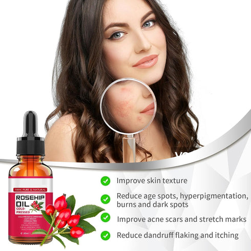 2Pcs Hydrating Facial Skincare Set, With Rosehip Seed Oil & Guasha-Tool, Rosehip Oil For Face, Rosehip Oil Hydrating Facial Care Oils, Vitamin A F...