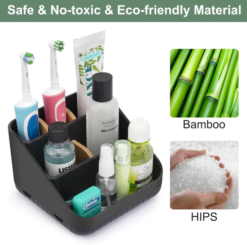 Toothbrush Holders Bathroom Countertop Organizer- Bamboo Electric Tooth Brushing Holder 6 Slots Toothbrush Caddy for Counter Organization Kids Fam...