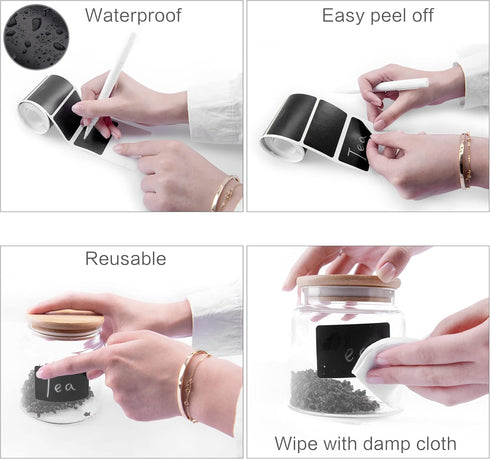 Chalkboard Labels, 120 Pcs Black Reusable Waterproof Labels Stickers with 2 White Chalk Markers, Kitchen Pantry Sticker Labels for Containers, Mas...