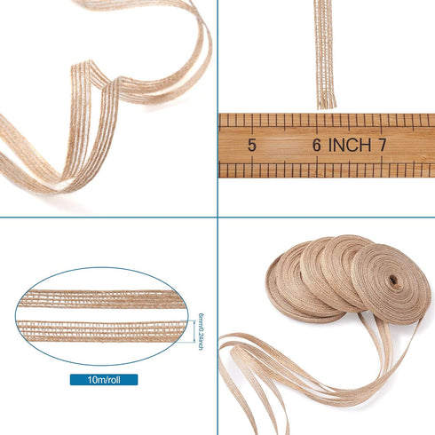 Pandahall 5 Rolls Natural Burlap Fabric Ribbon 1/4 inches Tan Jute Linen Ribbon Rolls for Party Decoration, DIY Crafts Gift Wrapping Christmas Mak...