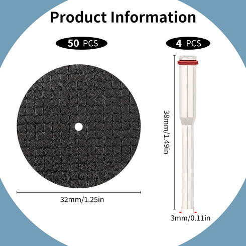 54PCS Rotary Tool Cut Off Wheel Set 1-1/4'' Reinforced Fiberglass Cutting Tool Wheel Discs Included 4Pcs Mandrels Rotary Tool Accessories for Cutt...