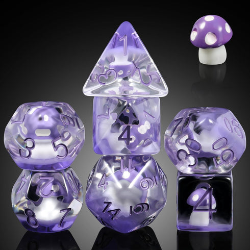Mushroom Resin Dice Set D&D, DNDND 7PCS D&D Dice Set with Gift Velvet Bag for Dungeons and Dragons Role Playing Games and Tabletop Games?Purple Mu...