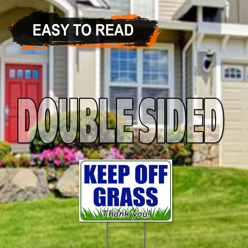3 PC Keep Off Grass Sign with Stake - 8 x 12 Double Sided Coroplast Do Not Walk on Grass Sign - Keep Dogs Off Lawn - Stay Off Grass Signs for Yard...