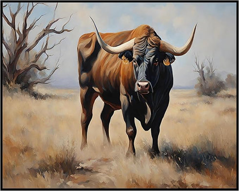 Posterizer 1 pcs- Beautiful bull in the middle of a desert-Art for Animal Lovers-Landscape & Nature Art- Gift for Men Women Teens-Living Room Bedr...