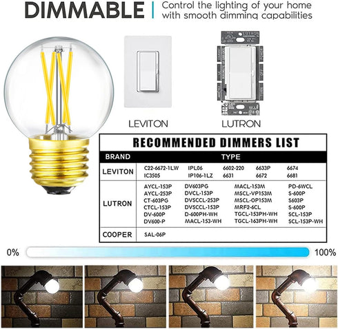 Leools Dimmable E26 LED Bulb 4W Equal E26 40 Watt Light Bulb,E26 Globe Edison Light Bulbs,Daylight 4000K G16.5 Light Bulb led for Pendant,Chandeli...