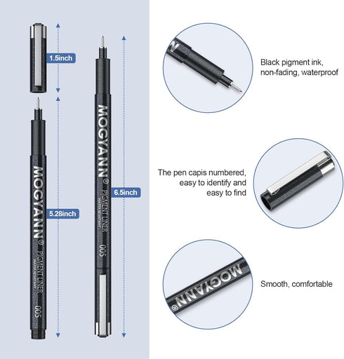 Mogyann Drawing Pens Black Art Pens for Drawing 12 Size Waterproof Ink Pens for Artists Sketching, Manga, Writing...
