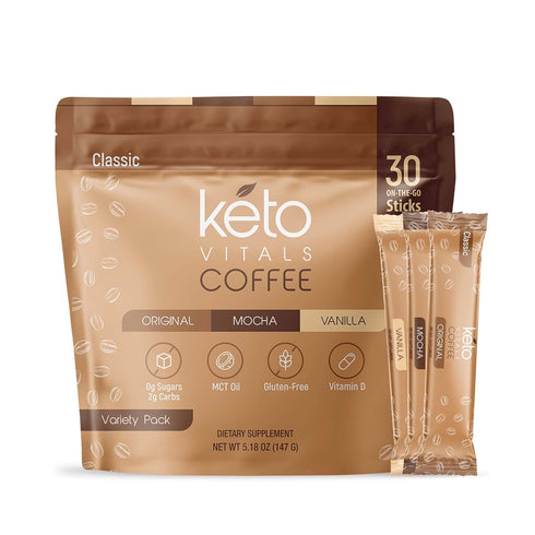 Keto Vitals Instant Keto Coffee Powder - Low-Calorie Sweetened Coffee Packets, Single Serve - Instant Mix in Original, Vanilla, & Mocha Flavors - ...