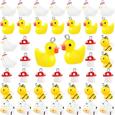 Civaner 50 Pcs Resin Charms for Jewelry Making - Cute Mushroom, Bee, Duck, Cow, Chicken, Swan, Hedgehog, Rabbit, Pig Farm Animal Pendants for DIY ...