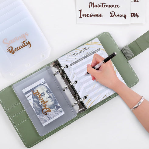 Mini Money Saving Binder, A8 Budget Binder Wallet with 8Pcs Cash Envelopes for Budgeting, Savings Binder for Cash with 12Pcs budgeting Sheets and ...