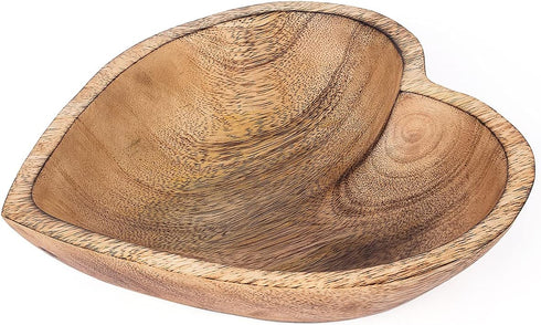 WitnyStore Heart Shaped Wood Bowl 8" Brown Handcrafted Wooden Bowls Collectible Functional Serving Tray Dish Plate Hand Made Decorative Tableware ...