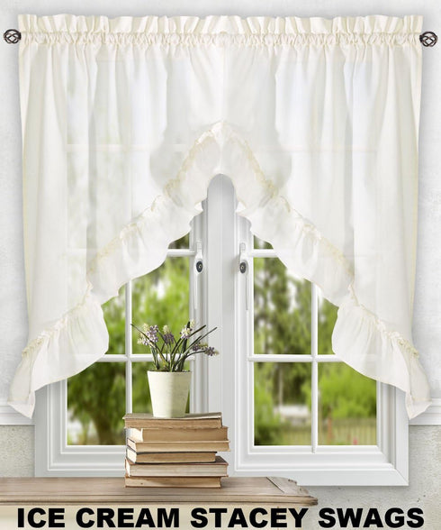 Ellis Curtain Stacey Sheer Balloon Valance, 60" x 15", Ice Cream...