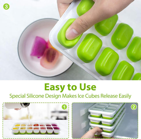 DOQAUS Ice Cube Trays 4 Pack, 56 pcs Silicone Ice Cubes Tray Maker with Spill-Resistant Removable Lid, Easy Release & Pop out, LFGB and BPA Free, ...