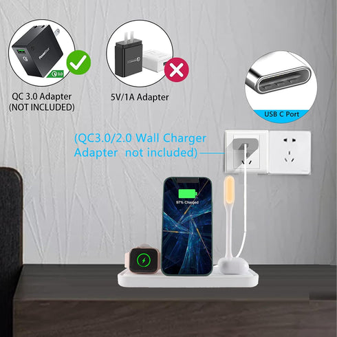 Lamp with Wireless Charger, 4 in 1 Wireless Charging Station Compatible with iPhone/Samsung/Other Qi-Enabled Phones, and AirPods 2/Pro, Wireless C...