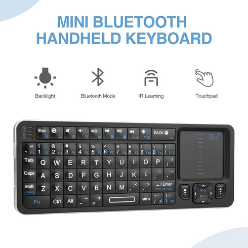 Rii K06 Mini Bluetooth Keyboard,Backlit Keyboard with IR Learning, Portable Lightweight with Touchpad Compatible with Android TV Box/Mac/Windows/H...