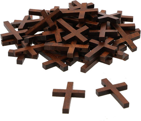 Penta Angel Natural Wood Cross Bulk 50Pcs Mini Wooden Cross Pendants Beads Charms Jewelry Findings for Bracelet Necklace Earring Jewelry Making an...