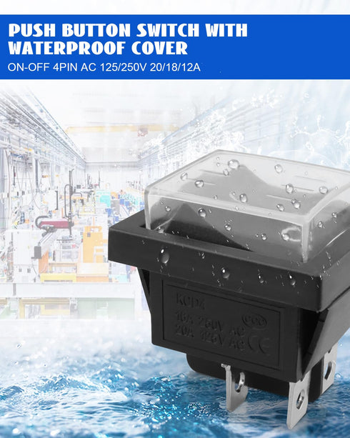 4-Pin Push Button Switch with Waterproof Cover Fit for Household or Similar Electrical Appliances and Equipment Lndustrial Machinery Machine Tools...