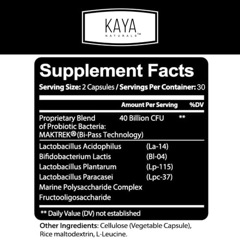 Kaya Naturals Probiotic 40 Billion CFU | Probiotics for Women, Probiotics for Men and Adults, Natural | Gut Health & Immune Support Supplement | P...