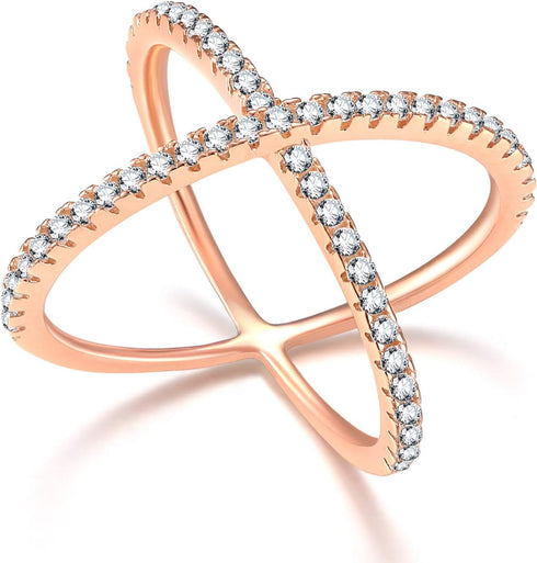 925 Sterling Silver Criss Cross Rings CZ Eternity Engagement Wedding Band Size 8.5...