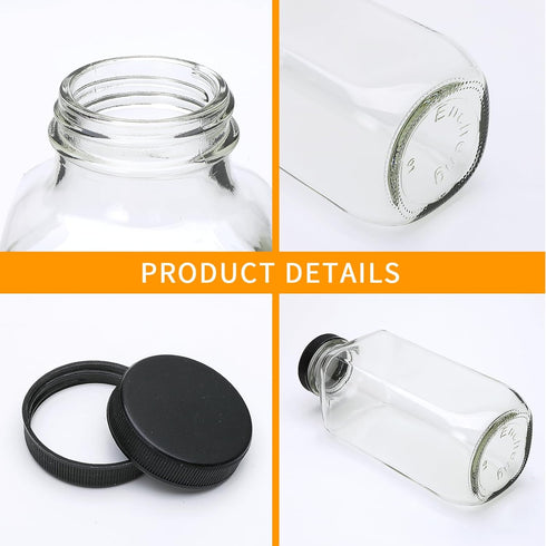 Encheng Beverages Drinking Bottles 12oz,Glass Water Botttle with Lids,Octagonal Vintage 350ml,Juice Bottles for Storage Tea,Kombucha,Milk Smoothie...