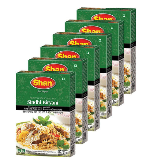 Shan - Sindhi Biryani Seasoning Mix (60g) - Spice Packets for Hot and Spicy Meat Pilaf (Pack of 6)...