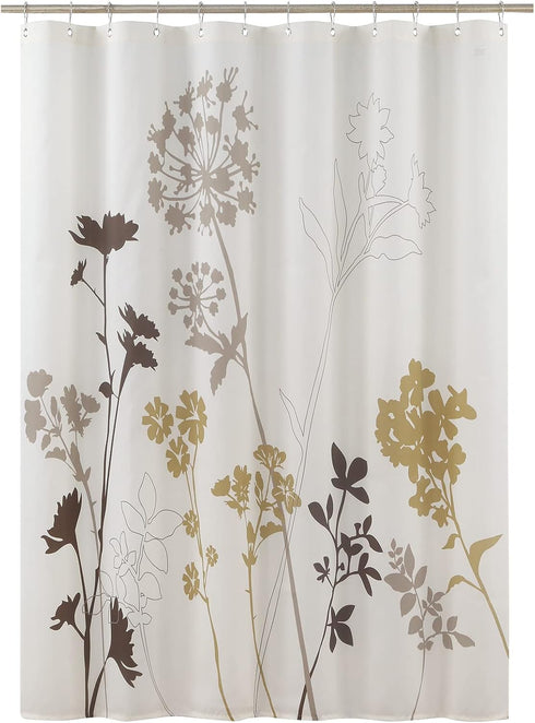 Cream Fabric Shower Curtain,Silhouette Flower Polyester Fabric,Waterproof Floral Leaves Shower Curtain,Plants Printed Shower Curtains for Bathroom...