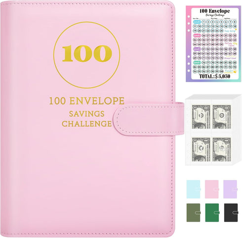 Sooez 100 Envelopes Money Saving Challenge, A5 Savings Challenge Book to Save $5,050, Money Saving Binder with Reusable Tracker, Save Challenge Bo...