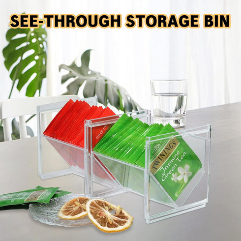 2Pcs Tea Bag Storage Organizer, Stackable Clear Plastic Tea Holder and Coffee Pod Containers, Sugar Creamer Box for Drawer Countertop Cabinet Coff...