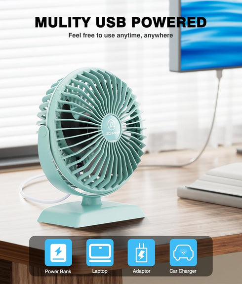 JZCreater Desk Fan, USB Desk Fan, 3 Speeds with Strong Airflow, 4.9 Inch Quiet Small Portable Table Fan, 360° Rotate Personal Cooling Fan For Bedr...