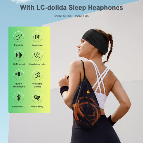 LC-dolida Sleep Headphones Bluetooth Headband, Headband Headphones Wireless Earphones Built in Speakers for Side Sleepers, Sleeping Headphones Sle...