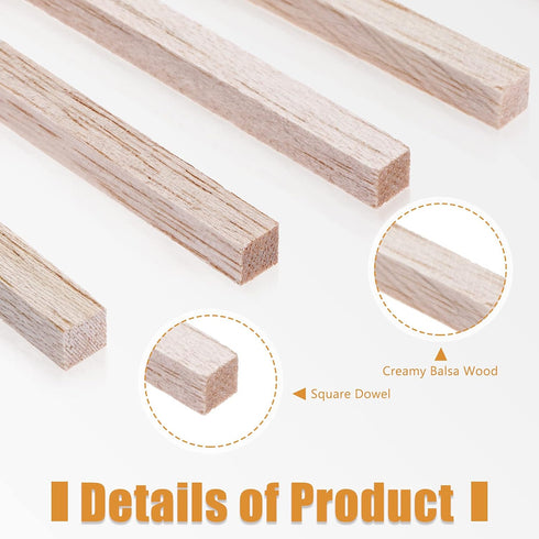 Timtin Balsa Wood Sticks 1/4 x 1/4 x 12 Inch Hardwood Square Dowels Rods Unfinished Wooden Strips for Crafts DIY Projects Models Making Supplies(6...