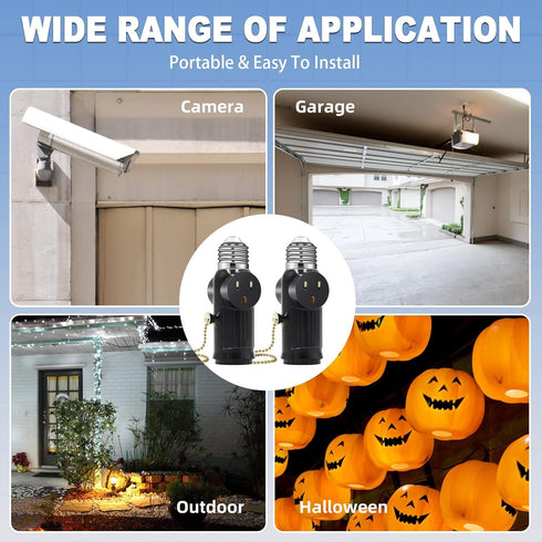 2 PCS Light Socket to Plug Adapter, Both Sides Sockets Support 3 Prong Light Socket Outlet Adapter, Light Bulb Outlet Socket Adapter with Switch C...