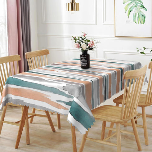 60x102inches Modern Rectangle Tablecloth Teal Orange Grey Abstract Painting Aesthetic Stripe Table Cloth Washable and Reusable Fabric Table Cover ...