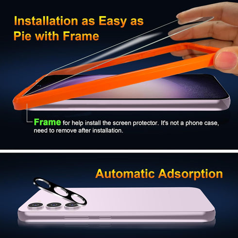 3 Pack Screen Protector for Samsung Galaxy S23 FE + 3 Pack Camera Lens Protector, Ultra HD Tempered Glass, 9H Hardness, Anti Scratch, Easy Install...