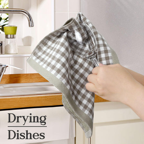 Beige Kitchen Hand Towels and Dish Cloths set of 6, Reversible Muslin and Terry Loops Designfor Washing Dishes, Absorbing Spills and Cleaning Surf...