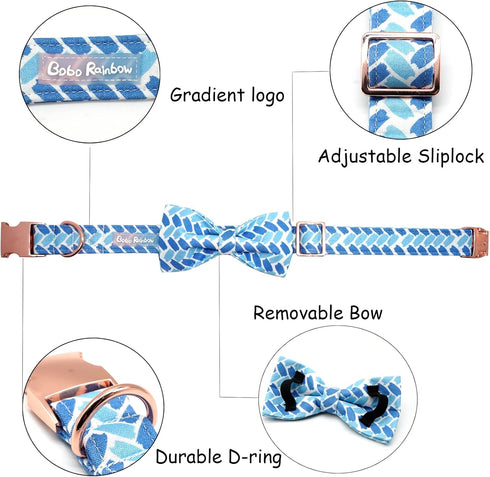 Dog Collar, Blue Print Adjustable Dog Bow Collar Boy Pet Collar Dog Bowtie Duarble Dog Collars for Small Medium Large Dogs...