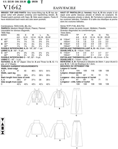 Vogue V1642Y Easy Women's Shirt and Pants Sewing Patterns, Sizes 4-14, White...