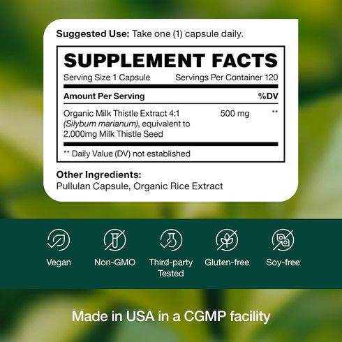 Fresh Nutrition Organic Milk Thistle Supplement - 2000mg Potent Strength – 4 Month Supply – Silymarin Thistle Seed Standardized Extract 4:1 - Made...