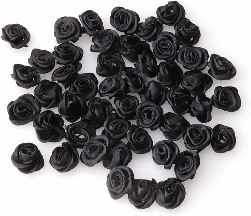 50 pcs Satin Ribbon Roses Mini Flowers Boutique Applique Sewing Embellishment Supplies for DIY Craft Project Scrapbooking Wedding Theme Parties Ho...