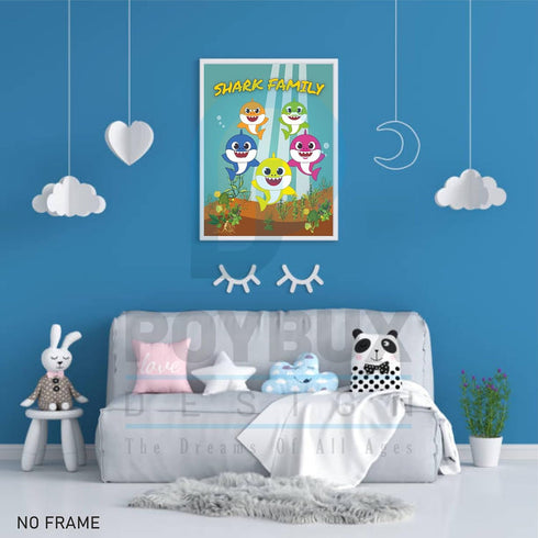 PoyBux Design,Baby Shark Art Poster Drucke, Set von 6 (ungerahmt) (20.3x25.4 cm), Kinderzimmer-Wandkunst-Dekoration, Kinderzimmer Heimdekoration.,...
