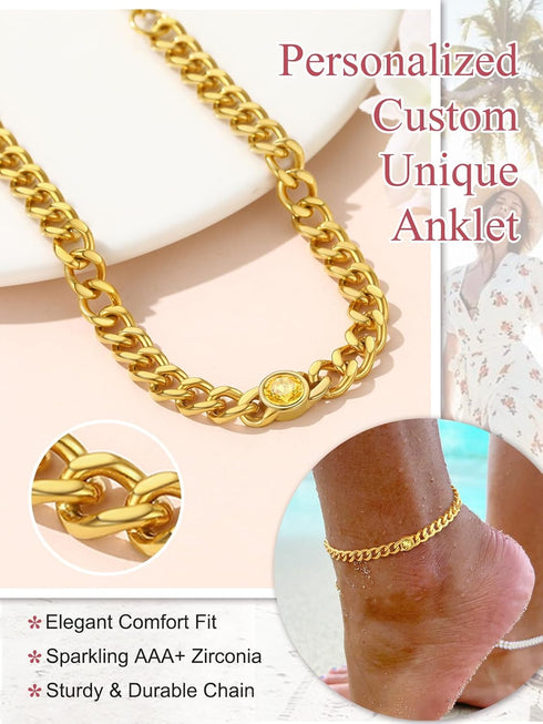 FOCALOOK 14K Gold Plated March Birthstone Anklet Foot Chain for Women Ladies...
