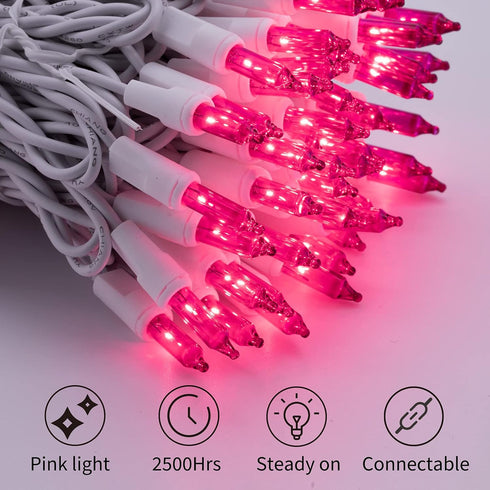 Christmas Pink Mini String Lights - 100 Count 25 Feet Detachable Incandescent Bulb Waterproof Fairy Lights Plug in for Indoor Outdoor Party Patio ...