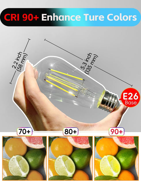 Edison Bulbs 6W E26 LED Bulb 60 Watt Equivalent, Vintage LED Light Bulbs CRI90+ ST19, Dimmable Clear Light Bulbs, 5000K Daylight White 4 Pack...