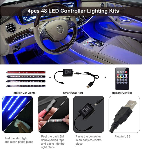 Led Interior Car Lights, Controller Led Lights for Cars, Multicolor Music Underglow Lighting Kits with Wireless Control and Sound Active Function,...