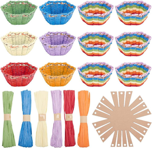FREEBLOSS 12 Set DIY Basket Weaving Kit Hexagon Raffia Ribbon Basket Creative Basketry Kit for Students Basket Weaving Supplies for Arts and Craft...