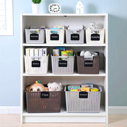 20 Basket Labels Clip On, Reusable Labels for Storage Bins, Removable Chalk Labels for Containers, Kitchen Closet Baskets and Storage Basket Holde...