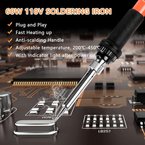 Soldering Iron, 60W 110V Adjustable Temperature Soldering Iron Pen, Soldering Welding Iron Tool for Welding Repair, Electric Repairing, Jewelry, D...