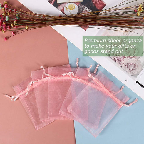 HRX Package Blush Pink Organza Bags 3x4 inch 100pcs, Mesh Gift Bags Jewelry Pouches Drawstring Empty Sachet for Shower Party Favor Present Giveawa...