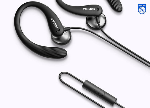 PHILIPS A1105 in-Ear Sports Wired Headphones with Ear Hooks for Secure Fit, Deep bass, in-line Remote Control and Microphone, Sweat-Resistant, 3.5...